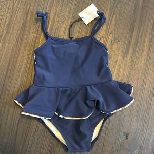 NWT 6M Burberry swim suit skirted blue